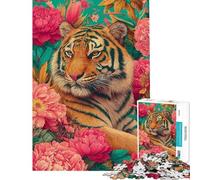 Puzzle difficile per adulti da 1000 pezzi con ritratto di tigre circondato da fiori rosa Puzzle per adolescenti ideale per passare il tempo durante le vacanze'attività divertente e stimolante da fare