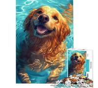 Puzzle difficile per adulti da 1000 pezzi con un golden retriever che nuota Un'opera d'arte impegnativa per la casa ideale come decorazione e gioco per famiglie dai 14 anni in su (38x52cm)