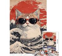 Puzzle difficile per adulti da 1000 pezzi con un simpatico gatto sulla grande onda Gioco educativo per migliorare la memoria antistress e divertente da fare a casa (52x38cm)