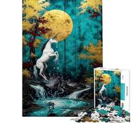 Puzzle difficile per adulti da 1000 pezzi con unicorno e cascata al chiaro di luna Gioco rilassante per adulti ideale per le vacanze a casa per passare il tempo come regalo di compleanno o regalo