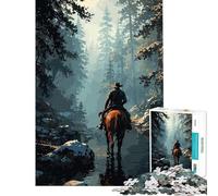 Puzzle difficile per adulti da 1000 pezzi cowboy a cavallo in un ruscello nella foresta attività divertenti da fare a casa gioco impegnativo decorazione da parete per maggiori di 14 anni (38x26cm)