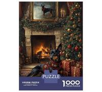Puzzle Difficile Per Adulti Da 1000 Pezzi Doberman in Festive Sweater Dog Christmas Portrait by Fireplace Puzzle Per Adulti Giochi Rilassanti Migliora La Memoria Sfida Educativa 52x38cm/1000pcs