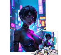 Puzzle difficile per adulti da 1000 pezzi donna cyberpunk in una città al neon Attività divertenti da fare a casa giochi per famiglie adatto a partire dai 14 anni (38x52cm)