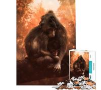 Puzzle difficile per adulti da 1000 pezzi "Famiglia di scimmie nel fuoco" - Gioco rompicapo - Giocattolo stimolante - Regalo di compleanno - Decorazione da parete (Dimensioni 38x26cm)
