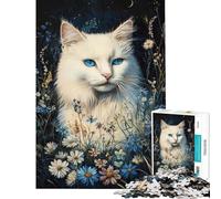 Puzzle difficile per adulti da 1000 pezzi Felino al chiaro di luna in fiore giocattoli giochi educativi giochi rilassanti corsa di velocità manuale opera d'arte regalo (dimensioni 38x52cm)