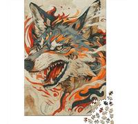 Puzzle Difficile Per Adulti Da 1000 Pezzi Flaming Wolf Tattoo Design Puzzle Per Adulti Gioco Pratico Per Divertimento in Famiglia Difficile Da Completare 38x26cm/1000pcs