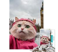 Puzzle difficile per adulti da 1000 pezzi Gatto a Londra che si fa un selfie Gioco rompicapo stimolante regalo di compleanno decorazione da parete (dimensioni 38x52cm)