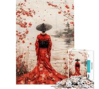 Puzzle difficile per adulti da 1000 pezzi Geisha in kimono rosso gioco rilassante per adulti ideale per le vacanze a casa per passare il tempo regalo di compleanno regalo (dimensioni 38x26cm)