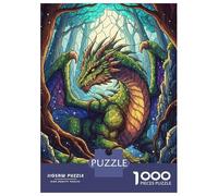 Puzzle Difficile Per Adulti Da 1000 Pezzi Green Dragon in Forest Illustration Puzzle Per Adulti Giochi Per Famiglie Corsa Di Velocità Manuale Sfida Da Completare 38x26cm/1000pcs