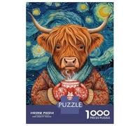 Puzzle Difficile Per Adulti Da 1000 Pezzi Highland Cow in Starry Night Puzzle Per Adolescenti Gioco Per Famiglie Vacanza A Casa Passatempo Impegnativo Da Completare 52x38cm/1000pcs