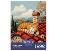 Puzzle Difficile Per Adulti Da 1000 Pezzi Lazy Rooftop Cat - Naïf Cozy Countryside Art Puzzle Per Adulti Giocattoli Fai Da Te Migliorano La Memoria Regalo Di Compleanno, Regali, 70x50cm/1000pcs