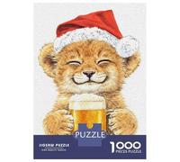 Puzzle Difficile Per Adulti Da 1000 Pezzi Lion Cub in Santa Hat with Beer Puzzle Per Adulti Gioco Pratico Per Divertimento in Famiglia Difficile Da Completare 52x38cm/1000pcs