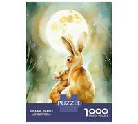 Puzzle Difficile Per Adulti Da 1000 Pezzi Lunar Snuggles - Rabbit Dreams Boho Woodland Cute Nursery Print Puzzle Per Adulti Giocattoli Fai Da Te Migliora La Memoria Difficile Da Completare 38x26cm/10