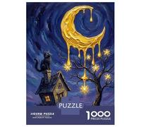Puzzle Difficile Per Adulti Da 1000 Pezzi Melting Moon with Cat And Star Tree Puzzle Per Adolescenti Gioco Per Famiglie Vacanza A Casa Passatempo Impegnativo Da Completare 38x26cm/1000pcs