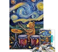 Puzzle difficile per adulti da 1000 pezzi orso che suona la batteria sotto una notte stellata Puzzle rilassante per adulti stimola la memoria e offre una sfida impegnativa da completare (38x52cm)