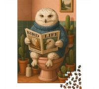 Puzzle Difficile Per Adulti Da 1000 Pezzi Owl Reading Magazine on Toilet Puzzle Per Adolescenti Giochi Divertenti Regali Per Donne Sfida Da Completare 38x26cm/1000pcs