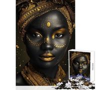 Puzzle difficile per adulti da 1000 pezzi raffigurante una donna africana con decorazioni dorate Gioco rilassante perfetto per decorare la casa oggetto da collezione per artisti belle arti (38x52cm)