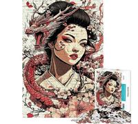 Puzzle difficile per adulti da 1000 pezzi raffigurante una geisha con drago e fiori di ciliegio Gioco per famiglie stimolante e divertente ideale come regalo per attività in famiglia (38x52cm)