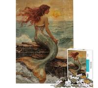 Puzzle difficile per adulti da 1000 pezzi raffigurante una sirena su scogli in riva al mare Puzzle antistress per adulti decorazione per la casa impegnativo da completare (dimensioni 38x26cm)