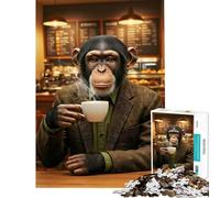 Puzzle difficile per adulti da 1000 pezzi raffigurante uno scimpanzé in giacca e cravatta che beve caffè Aiuta a stimolare la mente e favorisce il divertimento in famiglia Giocattolo educativo