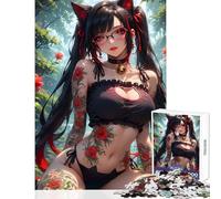 Puzzle difficile per adulti da 1000 pezzi ragazza gatto anime con tatuaggi puzzle da 1000 pezzi gioco rilassante ottimo regalo per i giochi vacanza a casa ammazzare il tempo (38x26cm)