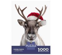 Puzzle Difficile Per Adulti Da 1000 Pezzi Reindeer with Santa Hat Puzzle Per Adulti Giochi Rilassanti Migliora La Memoria Sfida Educativa 70x50cm/1000pcs