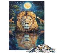 Puzzle difficile per adulti da 1000 pezzi Riflesso di luna del leone Puzzle per adolescenti attività divertenti per passare il tempo a casa durante le vacanze gioco stimolante regalo (75x50cm)