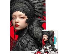 Puzzle difficile per adulti da 1000 pezzi ritratto della Regina dei Corvi con sfondo rosso puzzle antistress per adulti decorazione per la casa impegnativo da completare (dimensioni 38x52cm)