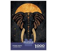 Puzzle Difficile Per Adulti Da 1000 Pezzi Sacred Elephant Vector Portrait with Golden Moon Puzzle Per Adulti Giochi Per Famiglie Corsa Di Velocità Manuale Sfida Da Completare 52x38cm/1000pcs