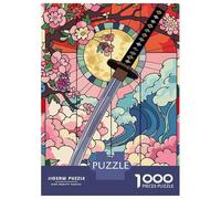 Puzzle Difficile Per Adulti Da 1000 Pezzi Samurai Sword with Cherry Blossoms And Waves Puzzle Giocattolo Decorazione Da Parete Analisi E Logica Regali Per Amici E Familiari 70x50cm/1000pcs