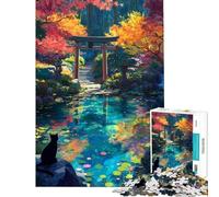Puzzle difficile per adulti da 1000 pezzi Santuario d'autunno Gatto nero giapponese Puzzle per adulti Gioco rilassante Migliora la memoria Stimolante da completare (Dimensioni 50x75cm)
