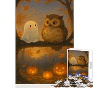 Puzzle difficile per adulti da 1000 pezzi simpatico gufo e fantasma di Halloween giocattolo da parete ottimo regalo gioco pratico ogni pezzo è unico - dimensioni 50x75cm