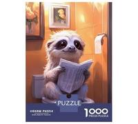 Puzzle Difficile Per Adulti Da 1000 Pezzi Sloth Reading on Toilet Funny Puzzle Per Adolescenti Gioco Per Famiglie Vacanza A Casa Passatempo Impegnativo Da Completare 38x26cm/1000pcs