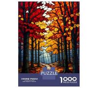 Puzzle Difficile Per Adulti Da 1000 Pezzi Stained Glass Autumn Forest Path Puzzle Per Adolescenti Gioco Per Famiglie Vacanza A Casa Passatempo Impegnativo Da Completare 38x26cm/1000pcs