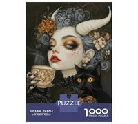 Puzzle Difficile Per Adulti Da 1000 Pezzi Witchcore Tea Time with Black Cat Familiar Puzzle Per Adulti Giocattolo Decorazione Da Parete Antistress Regalo Di Compleanno, Regali, 70x50cm/1000pcs