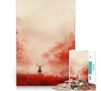 Puzzle difficile per adulti "Foresta autunnale rossa con cervi", 1000 pezzi, gioco di logica, attività domestica, taglio netto, regalo delizioso (50x75cm)