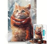 Puzzle difficile per adulti "Gattino arancione in inverno", 1000 pezzi, gioco intelligente da fare a casa, divertente da assemblare, regalo festivo (38x52cm)