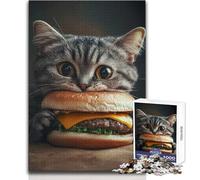 Puzzle difficile per adulti Gatto che mangia hamburger, 1000 pezzi, gioco educativo per stimolare la mente, valore sentimentale, dimensioni 50x75cm