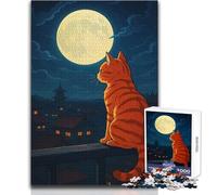 Puzzle difficile per adulti Gatto che osserva il paesaggio urbano illuminato dalla luna, 1000 pezzi, gioco educativo di sfida mentale, valore sentimentale, dimensioni 38x52cm
