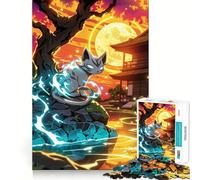 Puzzle difficile per adulti "Gatto mistico in giardino giapponese", 1000 pezzi, gioco di logica, divertimento rilassante, opera d'arte ben definita (38x52cm)