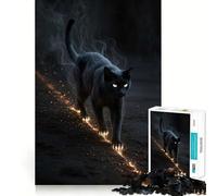 Puzzle difficile per adulti "Gatto nero mistico con zampe luminose" da 1000 pezzi Un giocattolo che stimola la riflessione e il divertimento, un'opera d'arte raffinata e ben definita (50x75cm)