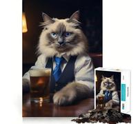 Puzzle difficile per adulti "Gatto Ragdoll al pub" da 1000 pezzi, puro gioco di logica, attività per la casa, taglio netto, regalo adorabile (38x26cm)