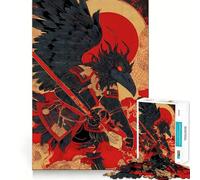 Puzzle difficile per adulti "Guerriero Samurai Corvo con Lancia" da 1000 pezzi, un rompicapo rilassante e distensivo, un regalo speciale (38x52cm)