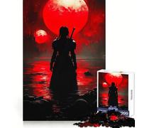 Puzzle difficile per adulti "Guerriero Silhouette sotto la Luna Rossa", 1000 pezzi, gioco di logica, legame familiare, taglio di precisione, calda sorpresa 38x26cm