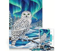 Puzzle difficile per adulti "Gufo delle nevi sotto l'aurora boreale", 1000 pezzi, rompicapo rilassante, arte da assemblare, regalo speciale (38x52cm)