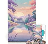 Puzzle difficile per adulti "Lago Sereno dai Colori Pastello", 1000 pezzi, memory foam, facile da assemblare, per il tempo libero, regalo artistico (50x75cm)