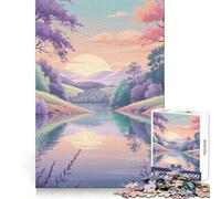 Puzzle difficile per adulti "Lago Sereno dai Colori Pastello", 1000 pezzi, memory foam, facile da assemblare, per il tempo libero, regalo artistico (50x75cm)