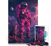 Puzzle difficile per adulti "L'astronauta e il gatto", 1000 pezzi, per rafforzare la memoria, alleviare lo stress, bordo di alta qualità, opera d'arte 38x26cm