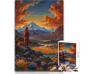 Puzzle difficile per adulti Monaco che contempla le montagne, 1000 pezzi, gioco educativo per stimolare la mente, valore sentimentale, dimensioni 38x26cm