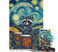 Puzzle difficile per adulti "Notte stellata - Procione batterista" da 1000 pezzi, sfida mentale, svago rilassante, taglio preciso, regalo memorabile (50x75cm)